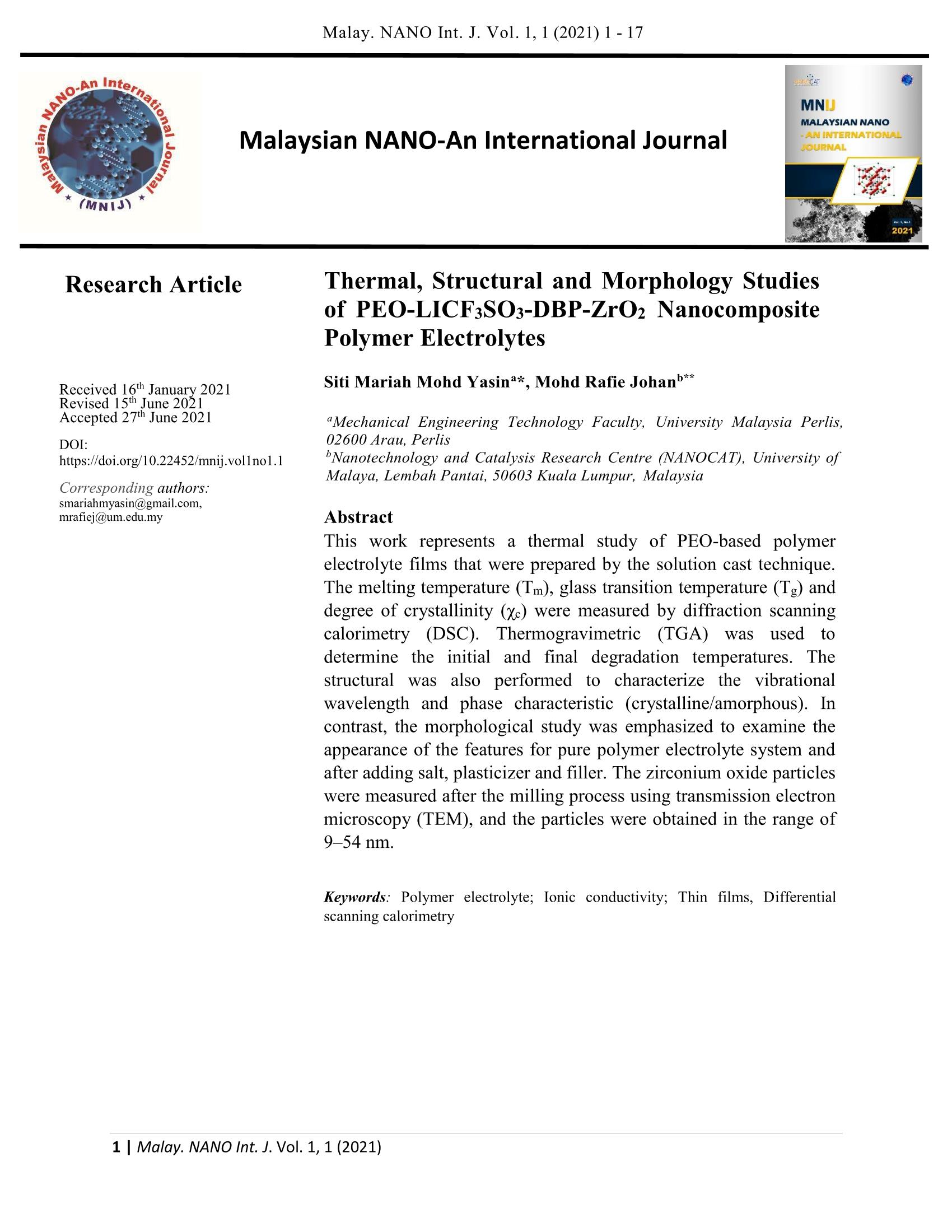 Thermal, Structural and Morphology Studies of PEO-LICF3SO3-DBP-ZrO2 Nanocomposite Polymer Electrolytes