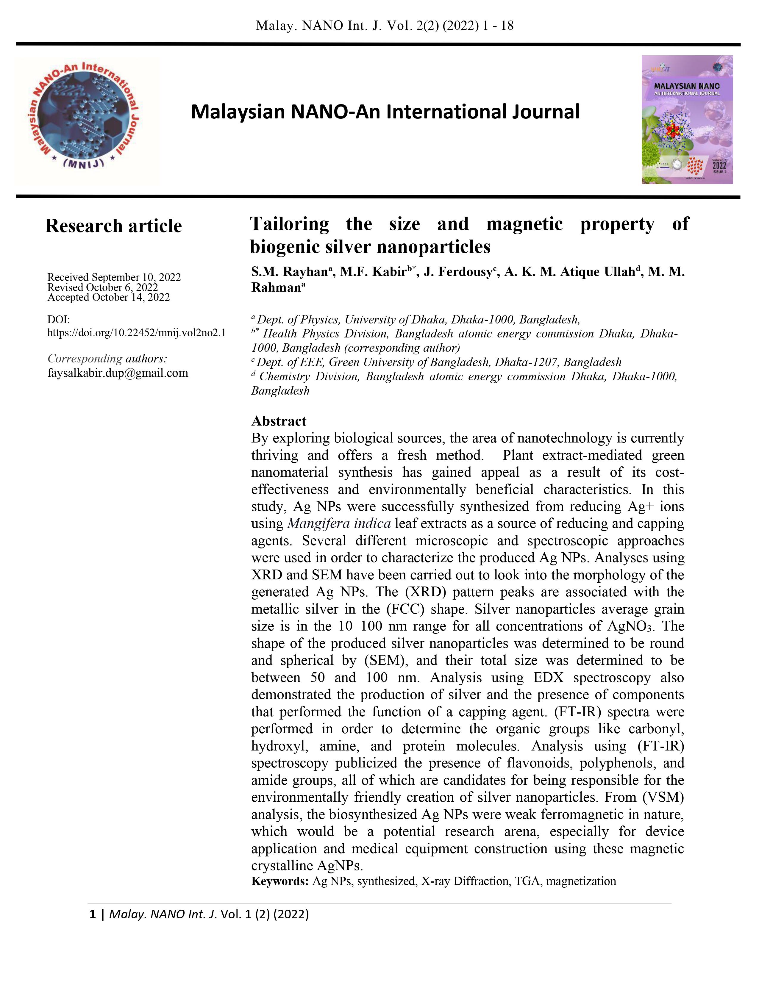 Tailoring the size and magnetic property of biogenic silver nanoparticles